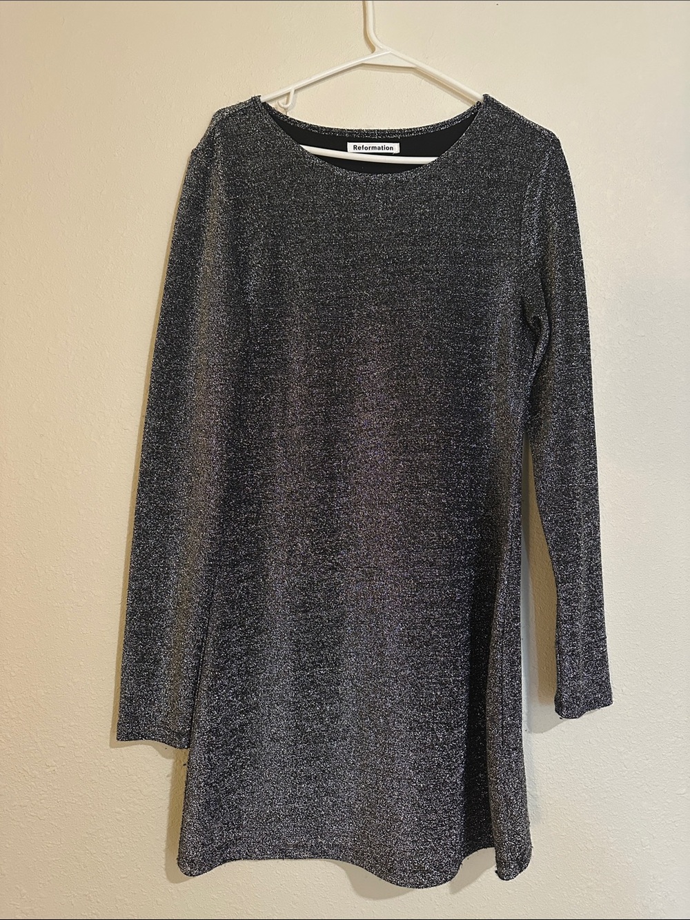 Reformation Silver Metallic Long-Sleeve Dress